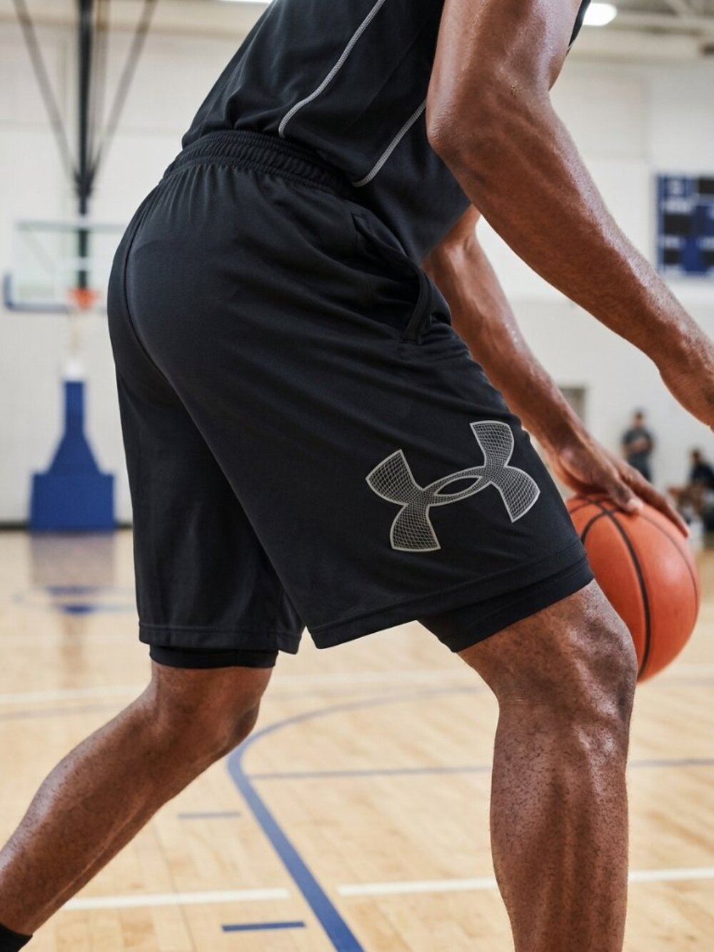 Under Armour Men’s Black Athletic Shorts - Large Logo Graphic - Workout Gym